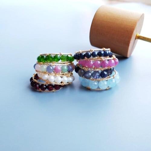 Lii Ji Genuine Ruby Sapphire Pearl Tanzanite Aquamarine Garnet Iolite Diopside GF Handmade Open Ring for Women