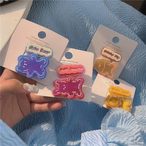 Cute Cartoon Bear Hairpin Mirror Soft Girl Side Clip Girl Sweet Hair Trim Clip Hairpin Bangs Clip