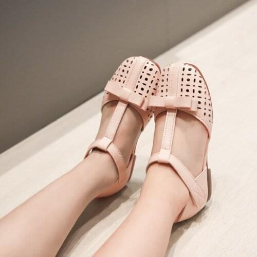 Fashion Bow Kids Princess Summer Leather Shoes For Girls Children Sandal Hollow Flat Beach Shoes 3 4 5 6 7 8 9 10 11 12 Years