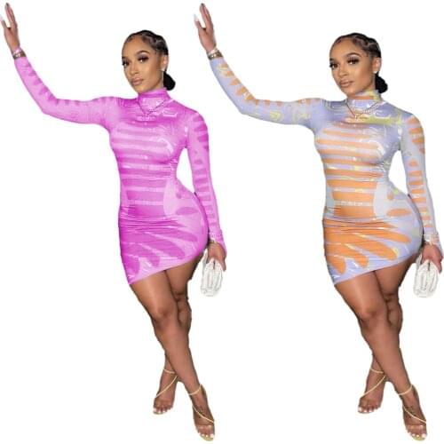 Trendy Chic Tie Dye Sheath Mini Dresses For Womens Outfits 2021 Spring Autumn Long Sleeve Holiday Party Casual Dress