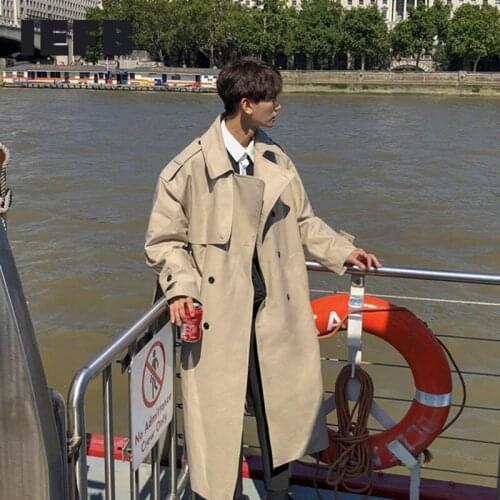 Mens Wear 2021 Spring Fashion New Handsome Windbreaker Trend Overcoat Loose Long Coat For Male Overknee Windbreaker