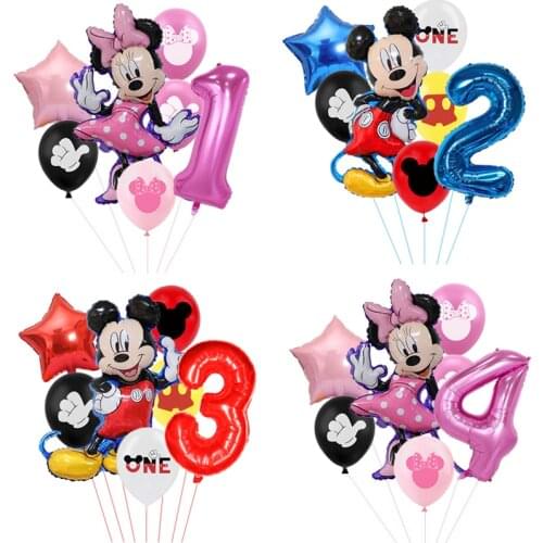 7Pcs Disney Minnie Foil Balloons Set Mickey Mouse Balloon Birthday Party Decoration Baby Shower Kids Toy Air Globos Supplies