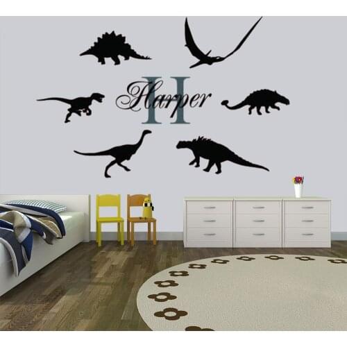 Dinosaur Name Decal Dinosaur Nursery Wall Decor Baby Boy Name Decals Boy Bedroom Decor Dinosaur Monogram Wall Stickers HY878