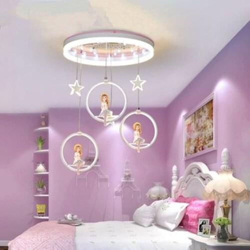 New Arrival Cartoon LED Pendant Lights with Princess Doll For Girls Bedroom Pink Suspension Kids Lighting Fixtures