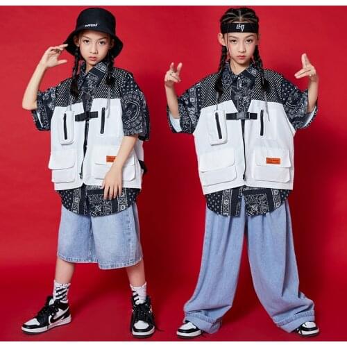 Hip-Hop Clothes Girls Loose Shirt Vest Three-Piece Suit Children Hiphop Performance Costumes Street Dance Dancer Outfit DQS7609