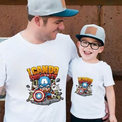 Family Matching Clothes Mother Father Daughter Son Kids Baby T-Shirt Parent-Child Captain Marvel Print T-Shirt Short Sleeve Tops