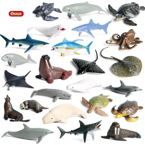 Oenux Ocean Marine Fish Ray Shark Whale Turtle Megalodon Model Action Figures Sealife Animals Miniature Cute Educational Kid Toy
