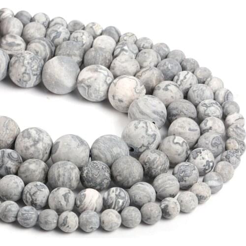 Wholesale Natural Dull Polish Map Jaspers Matte Stone Beads For Jewelry Making DIY Bracelet Necklace 4/6/8/10 mm Strand 15