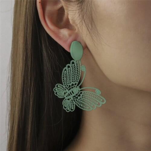 Original Hollow Metal Spray Paint Butterfly Earrings for Women 2021 Vintage Paper-cut Earrings Jewelry Boucles D'oreilles Blue