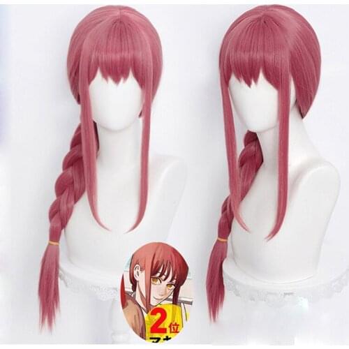 Chainsaw Man Cosplay Makima 70cm Long Braid Rose Red Anime Cosplay Wig Heat Resistant Synthetic Hair Wigs + Wig cap