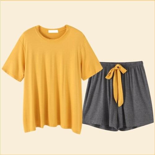 Modal Pajamas Female Summer Two-Piece Set Outer Wear Contrast Color Sports Modal Tracksuit Womens Summer Can Go out Casual