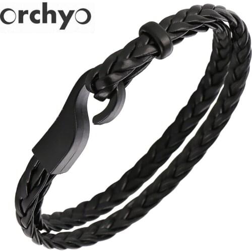 Simple Black Braided Faux Leather Bracelets For Men Rope Chain Cuff Bangles Best Gifts Jewelry Wholesale