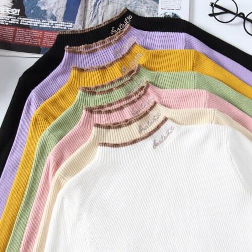 Plain Pullovers Turtleneck Sweater Women Slim Knitted Shirt Winter Pink Sweaters Long Sleeve Tops Female High Neck Base Jumper