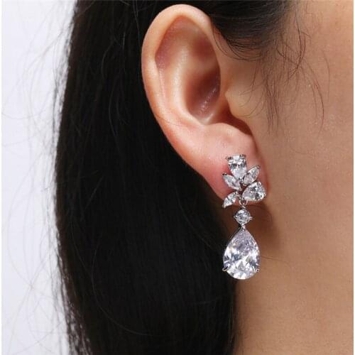 ORZTOON Retro Luxury Silver Color Pear Zircon Dangle Earrings For Women Fashion Geometry Leaf ​Earring Trendy Wedding Jewelry