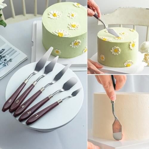 5pcs/Set Stainless Steel Cake Spatula Palette Knife Baking Pastry Tools Cream Mixing Scraper Oil Painting Shovel DIY Baking Tool