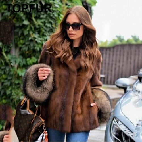 TOPFUR Real Natural Mink Fur Coat Women Winter Fur Jacket Luxury Fashion Mink Fur Coat With Fur Cuff Real Solid Casual Short