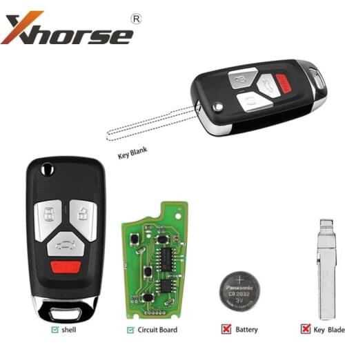 Xhorse XKAU02EN VVDI FLIP KEY UNIVERSAL REMOTE KEY WIRED for AUDI TYPE 3+PANIC 5pcs/lot