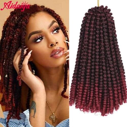 Aidaiya 8inch Fluffy Spring Twist Crochet Hair Synthetic Crochet Braids Black with Ombre Crochet Braids Hair Extension bulk hair