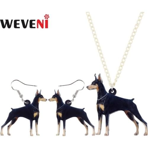 WEVENI Acrylic Elegant Doberman Pinscher Dog Earrings Necklace Collar Animal Jewelry Sets For Women Girls Pet Lovers Gift Charms