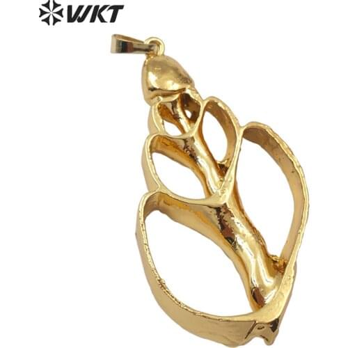 WT-JP111 WKT Natural slice Trumpet Shell Necklace Pendant Full Gold Dipped Can make Exquisite Necklaces Women Fashion Pendant