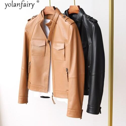 YOLANFAIRY Genuine Leather Jacket Women Spring Autumn 100% Real Sheepskin Coat Female Motorcycle Jackets Mujer Chaqueta 2020