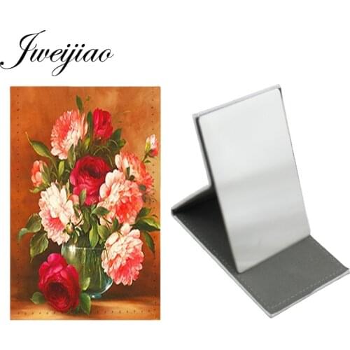 Youhaken Painting Potted plant Flowers Stainless Steel Table Desktop Mirrors Folding Leather Flat Makeup pocket mirror FL03
