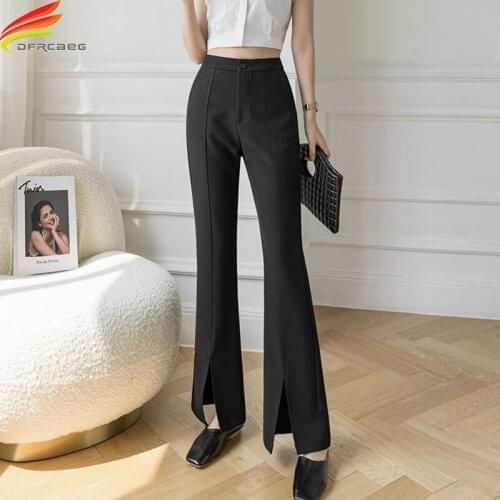 High Waist Flare Pants for Women 2021 Autumn New Female Floor-Length Korean Fashion Black Or White Suits Pants Ladies Trousers