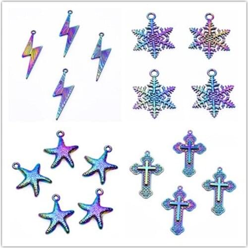 10Pcs/Lot Rainbow Color Alloy Snake Jesus Cross For Necklace Bracelet Jewelry Earring Component Handmaking