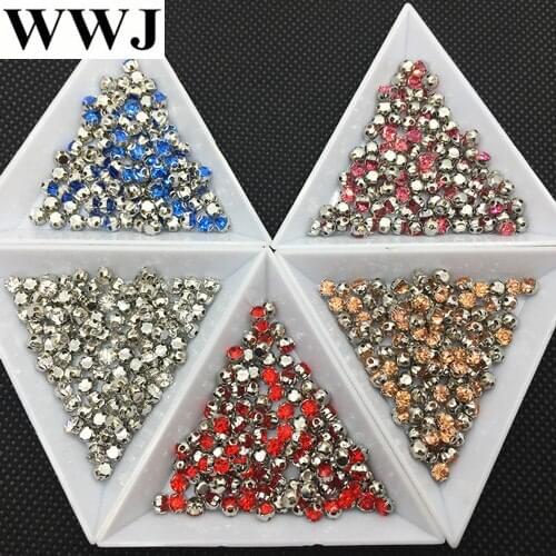 1440pcs ss16 ss20 Round Pointback Glass Chatons With Claw Setting Glass Crystal Sew On rhinestone Jewelry Dress Making