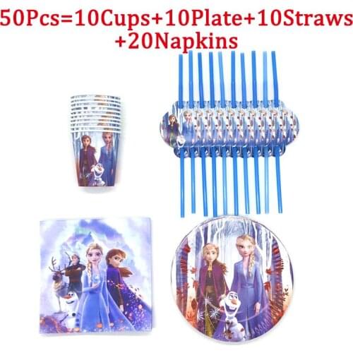 20/30/40/50Pcs Disney Frozen2 Elsa & Anna Birthday Party Decoration Disposable Tableware Peper Cup Plate Baby Shower Supplies