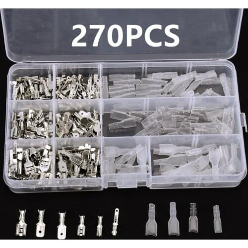 270pcs Female Male Cable Lugs Electrical Wire Flat Insulated Wire Cable Connectors Spade Crimp Terminals Set Kit Assortment