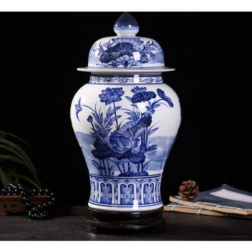 Antique Blue and white Porcelain Antique Storage Ginger Vase Jars Pots with Twinning leaf Peach Lotus flower design