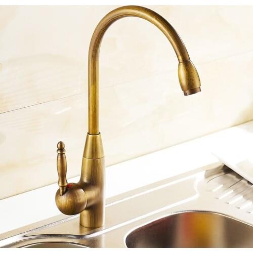 Antique Brass Kitchen Faucet 360 Swivel Bathroom Basin Sink Mixer Tap Single Handle Hot and Cold Water Tap KD1223