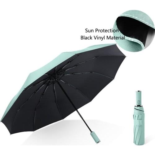 Automatic Umbrella Rain Vinyl Sun Protective 3 Folding Parasol Compact Large Travel Business Umbrella Wind Resistant