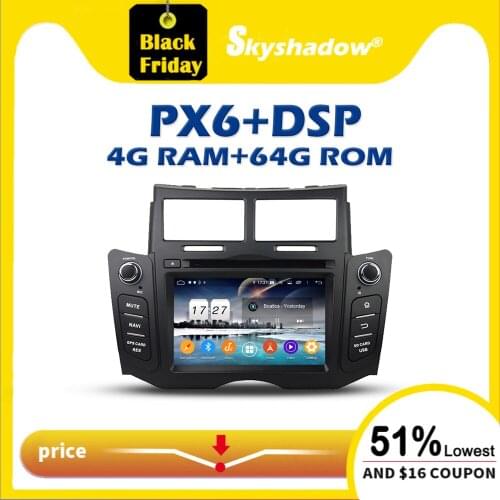 PX6 Car DVD Player DSP IPS Android 10 4G + 64G Wifi Bluetooth 5.0 RDS Auto RADIO GPS Map For Toyota YARIS 2005 2006 - 2010 2011