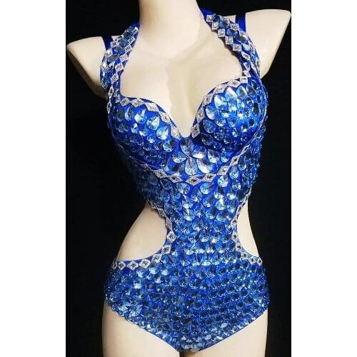 Shining Embellished Rhinestones Women Bodysuits Backless Bow Tie Jumpsuits Evening Prom Outfit Women Bar Nightclub Outfit