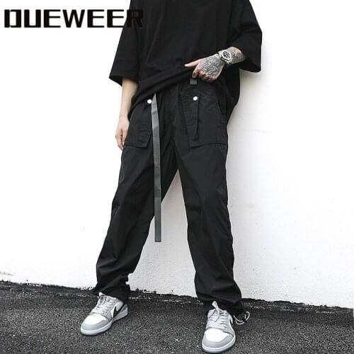 Dueweer Black Tactical Cargo Pants Thin Urban Streetwear Sweatpants Men Belt Pockets Trousers