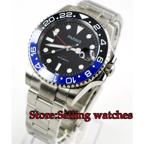 Parnis 40mm Mechanical Watches GMT Black Red Ceramic Bezel Diver Watch Automatic Stainless Steel Sapphire Role Luxury Watch Men
