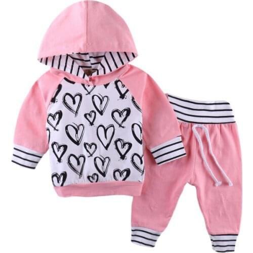 2018 Spring Autumn Baby girls clothes Sets Heart Partten Hoodie Tops+Pants 2pcs outfits Toddle Kids baby girl clothing set