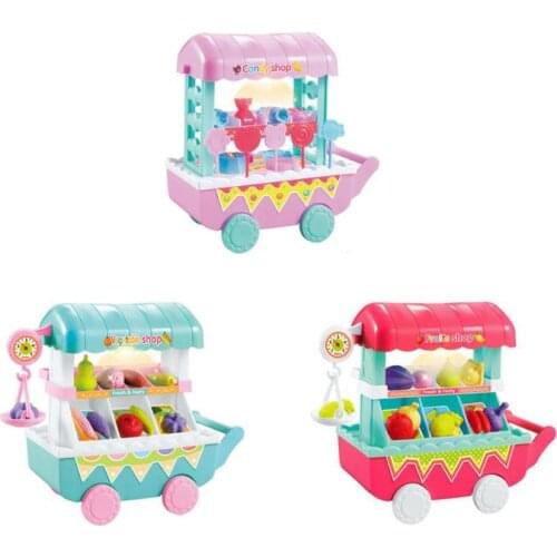 Kids Plastic Fruit Candy Vegetables Food Cart Toys Children Pretend Play Toys Set