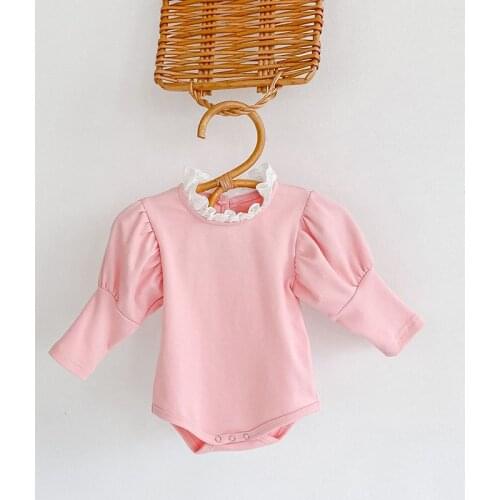 Baby Girl Bodysuits Autumn New Infant Long Sleeve Cotton Lace Collar Puff Sleeves Newborn Bottoming Jumpsuit Baby Clothes