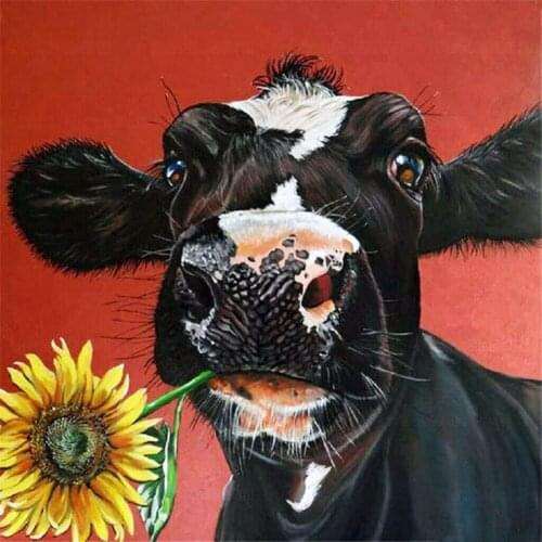 Cow with Sunflower 5D Full Drill Square Diamond Painting Farm Cow Vintage Animal Cross Embroidery Stitch Wall Art Decoration