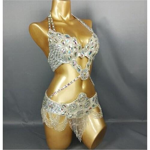 Dropshipping Womens belly dance costume belly dancing clothes Sexy Nightclub stage dance bellydance Top bra +Belt 2pcs set