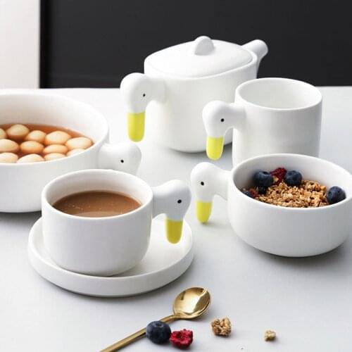 Creativity Ceramic Duckling Teapot Tea Cup Cute Duck Coffee Cup Kettle Mug Tumbler Cups In Bulk Kawaii Mug Tea Cup Cute Mugs