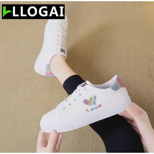 LLOGAI Love Breathable Comfortable Lace-up Platform Women Sneakers Outdoor Running Fashion Vulcanize Shoes Zapatillas Mujer