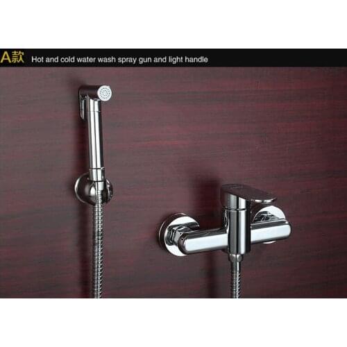 Copper cold and hot water bidet faucet valve,4 Types bidet spray shower nozzle,Bathroom wall mounted toilet flushing device suit