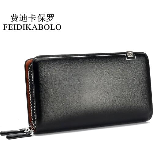 FEIDIKABOLO Men Wallets Leather Male Purse Mens Double Zipper Long Wallet Monederos Clutch Man Handy Bags Carteiras Billeteras