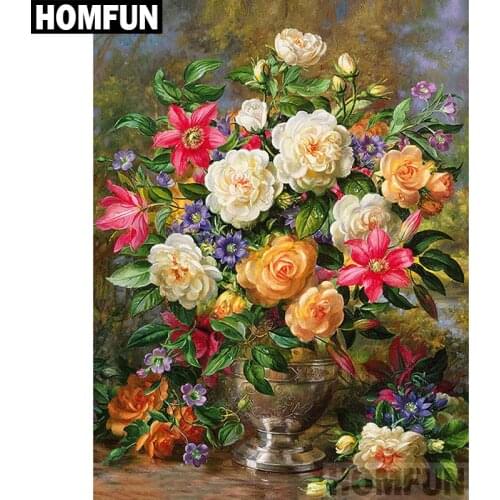 HOMFUN Full Square/Round Drill 5D DIY Diamond Painting "Colored flowers" Embroidery Cross Stitch 5D Home Decor Gift A02589