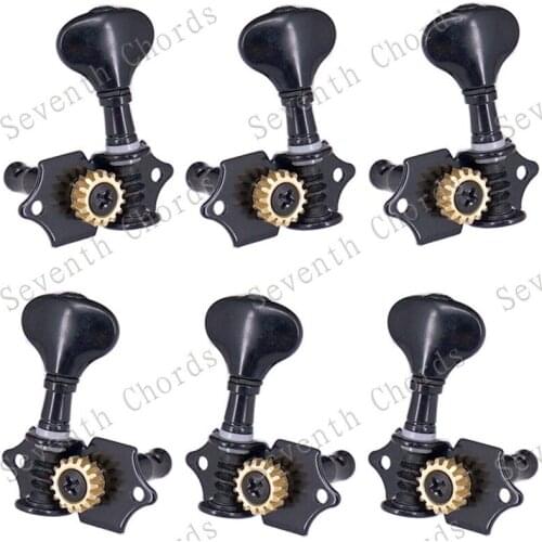 A Set of 6 Pcs black open gear Guitar Tuning Pegs Tuners tail fish Machine Heads handle for Acoustic Electric guitar parts