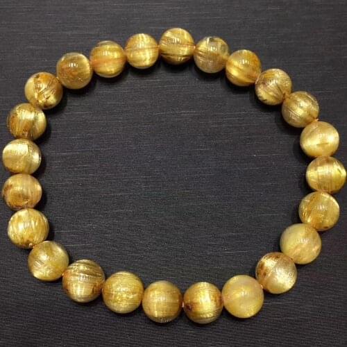 Natural Brazil Gold Rutilated Titanium Quartz Bracelet 8mm Woman Wealthy Stone Clear Round Beads Crystal Charms AAAAA
